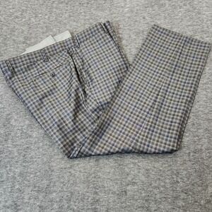 Hiltl- H.Stockton Flat Front Dress Pants Size 42X30 In Gray Checks 100% Wool